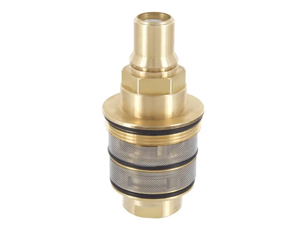 Kartusche in Messingoptik von Ideal Standard, mit transparentem Gitter, geeignet für den Anschluss in hydraulischen Systemen.